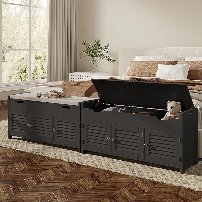 ChooChoo 41.3" Shoe Storage Bench with Lift Top Storage, Entryway Bench with Cushioned Seat, Adjustable Shelf, Shoe Cabinet with Hidden Space, for Entryway, Bedroom, Living Room, Black-NeatNest