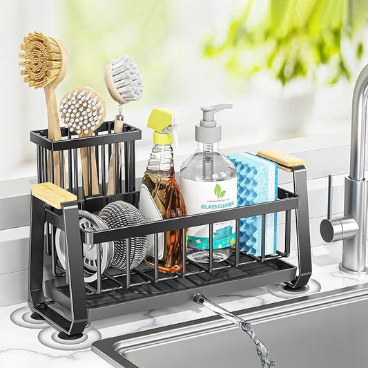 Doasuwish Sponge Holder for Kitchen Sink with Dish Brush Holder, Rustproof 304 Stainless Steel Sink Caddy for Kitchen Countertop Accessories & Storage-NeatNest