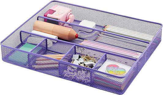 Annova Desk Top Organizer Tray for Office Organization - Metal Mesh - Storage Tray with Dividers for Pens, Desktop Accessories, Bathroom, Kitchen, Makeup and Office Supplies (Large, Purple)-NeatNest