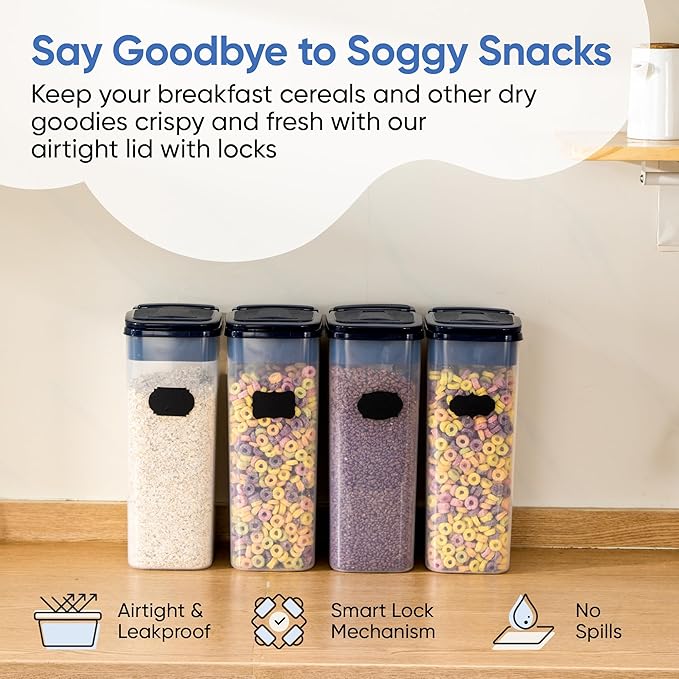Chef's Path Airtight Food Storage Containers - Pack of 4 (4L/135.3oz) - MULTISPOUT Design for Kitchen & Pantry - BPA-Free Cereal Containers with Bigger Spout Mouth for Easy Pouring-NeatNest