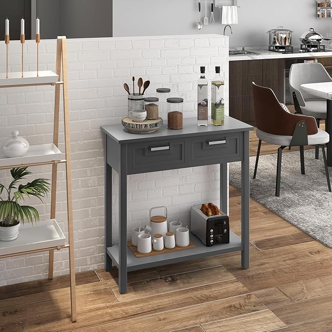 GOFLAME Small Console Table with 2 Drawers, 31” Entry Table with Storage Shelf, Modern, Narrow Sofa Table for Living Room, Hallway, Entrance (Gray)-NeatNest