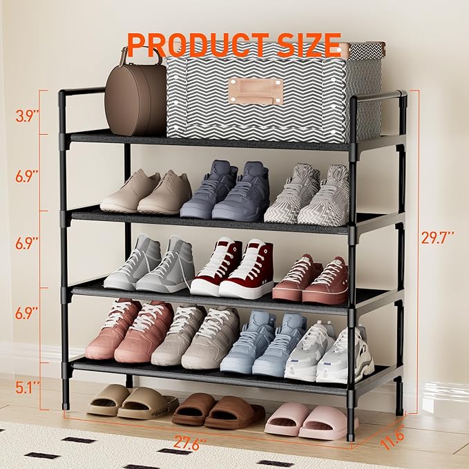 Shoe Rack 4 Tier Shoe Organizer Shoe Storage Shoe Rack for Narrow Hallway Entryway Bedroom Easy Assembly (Black)-NeatNest