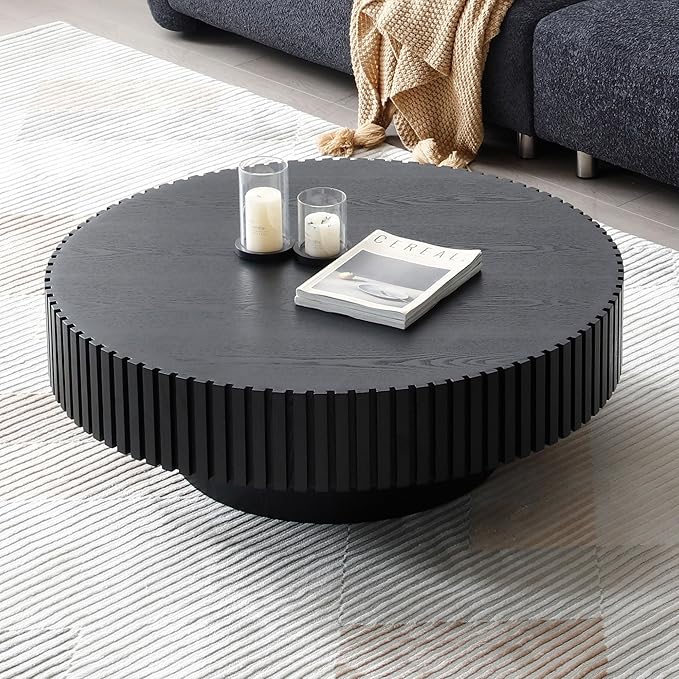 KEVINSPACE Black Round Coffee Table for Living Room Wood CoffeeTableRound Wood CoffeeTabl CircleCoffeeTable Modern Farmhouse Center TableCoffee Table Home Furniture 39.37"