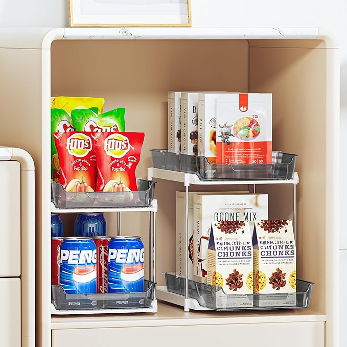 Delamu 4 Sets of 2-Tier Multi-Purpose Bathroom Cabinet Under Sink Organizers and Storage, Stackable Kitchen Pantry Organization and Storage, Grey-NeatNest