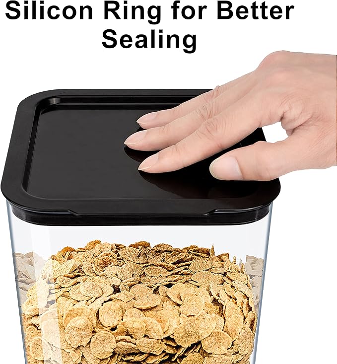 Cereal Dispenser Countertop with lids, Organization and Storage Containers for Kitchen and pantry, 5L Rice Dispenser for Cereal, Beans, Grains, Nuts, Snack,Oatmeal, Dog Food, Bird Seed, Black, 2Pc-NeatNest