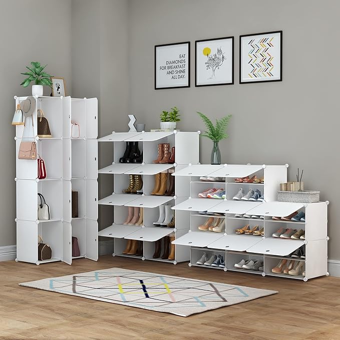 HOMIDEC Shoe Rack, 8 Tier Shoe Storage Cabinet 32 Pair Plastic Shoe Shelves Organizer for Closet Hallway Bedroom Entryway-NeatNest