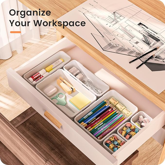 A-LuGei 【𝟮𝟮𝗣𝗖𝗦】 Plastic White Desk Drawer Organizer, Bathroom Organizers and Storage, Makeup Organizer, Organization and Storage Bin Container for Vanity Office Utensils Tool Pantry Cosmetic-NeatNest