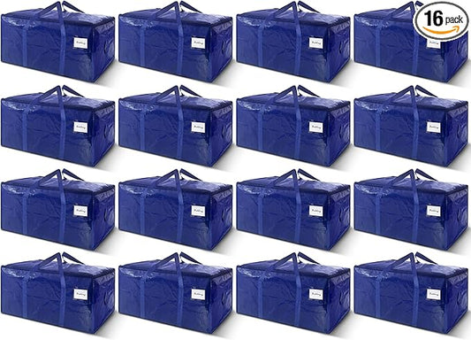 16 Pack Extra Heavy Duty Large Moving Bags with Strong Zipper & Carrying Handles, Sturdy Clothes Storage Bag Totes Bins, Packing Bags Moving Boxes College Moving Supplies, Dark Blue - 33 gal-NeatNest