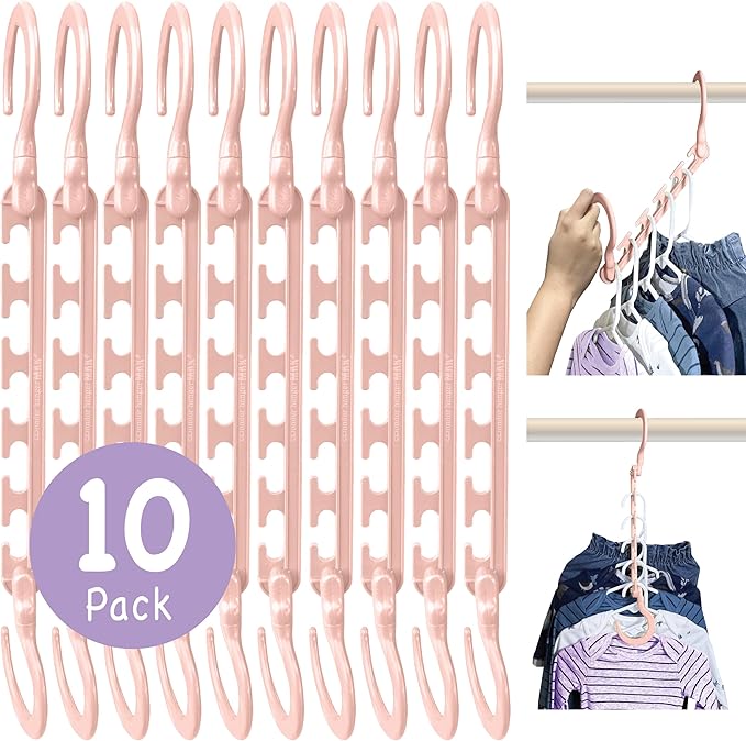 Wonder Hanger Max 10-Pack Space Saving Hangers, Reinforced Hooks Swivels 360°, Cascading Hanger, Teens, College Dorms, Kids & Closet Organizer, Assembled – Pastel Pink-NeatNest