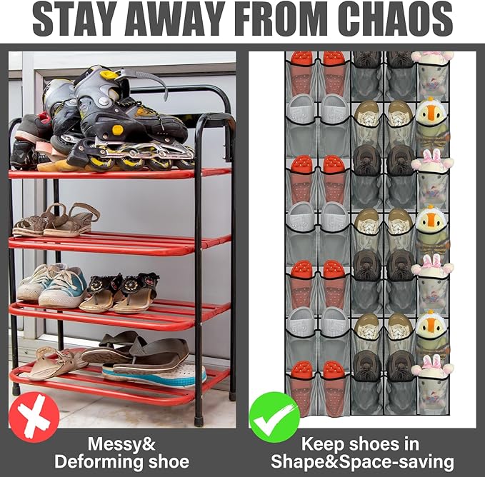 Windyun 2 Pcs 70 Large over The Door Shoe Organizer Hanging Shoe Rack for Closet Holder Gray Mesh Pockets Back to School Behind Door Hanger Storage Nonslip for Home Room School Dorm, Each 35 Pockets-NeatNest