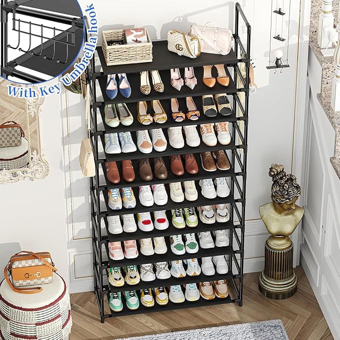 Simple Trending Shoe Rack Storage Holds 40 Pairs, Large Capacity Tall Shoe Organizer Shelf for Closet Entryway, Black-NeatNest