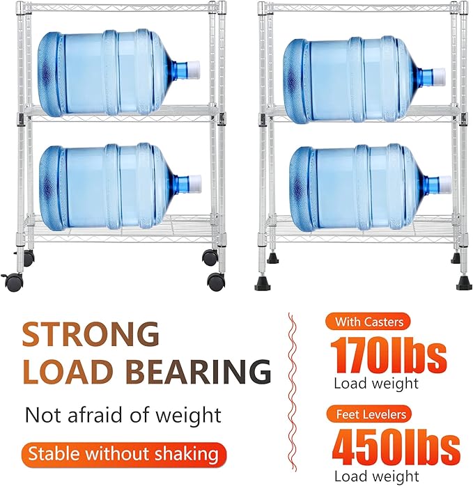 BestOffice 3-Tier Adjustable Wire Shelving Storage Shelves Heavy Duty Shelving Unit with Wheels for Small Places Kitchen Garage Balcony,Chrome-NeatNest