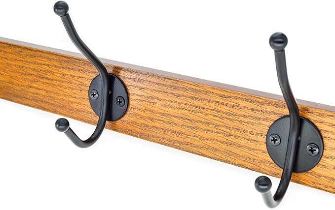 creathome Dual-Purpose Wooden Hanger with 3 Round Hooks Classic Color, Behind/Over The Door Towel Rack for Bathroom, Heavy Duty Wall Mounted Coat Rack, No Drilling