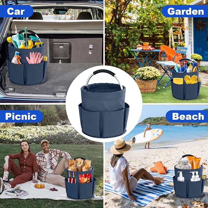 Cleaning Caddy with Handle, Cleaning Products Organiser, 17L Foldable Storage Basket, Cleaning Caddy Organiser, Portable Multi Cleaning Bucket Bag for Home, Garden (Dark Blue)-NeatNest