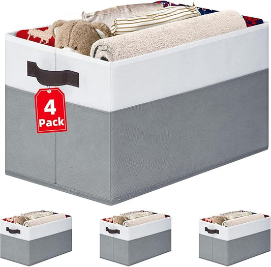 Criusia 4 Pack Large Storage Baskets for Shelves | Fabric Closet Organizers and Storage Bins with Handles Home Organization | Decorative Collapsible Baskets for Organizing Clothes Toy Nursery 14"x10"-NeatNest