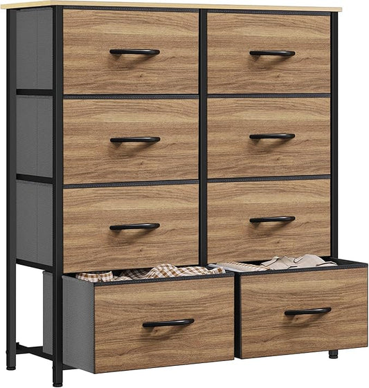 DWVO Dresser with 8 Drawers - Fabric Storage Tower, Organizer Unit for Bedroom, Hallway, Closets - Sturdy Steel Frame, Wooden Top & Easy Pull Fabric Bins (Burlywood Grain)-NeatNest