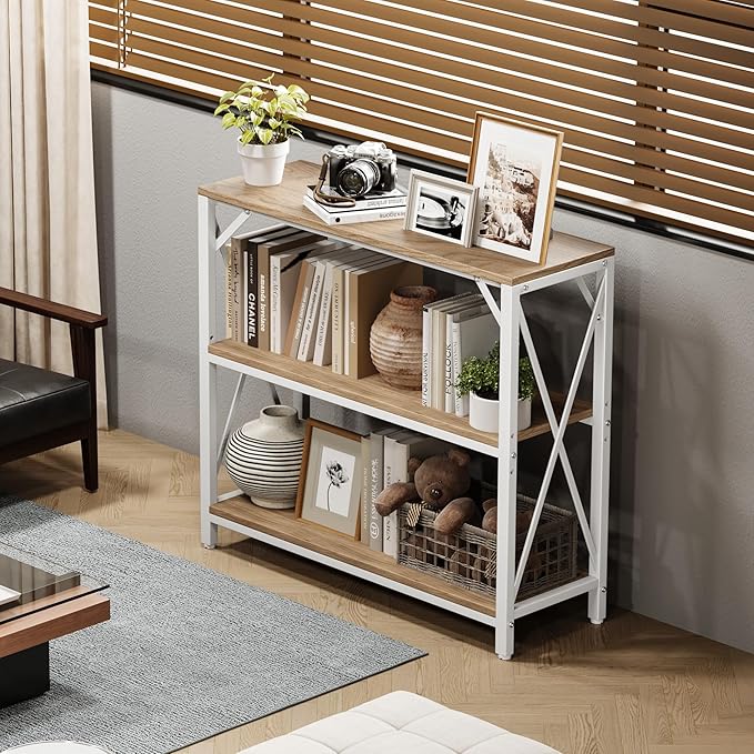Homeiju Console Table 31.5" Width, 3-Tier Entryway Table with Storage, Industrial Sofa Table with Open Shelves, Foyer Tables for Entryway, Hallway, Kitchen, Living Room and Bedroom, Light Coffee-NeatNest