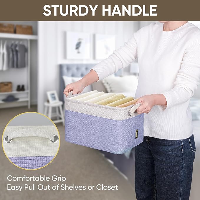 BALEINE 2 Pack Fabric Storage Bins for Shelves, Linen Storage Baskets for Organizing, Decorative Closet Bins for Clothes, Home (Lavender, 12"x8"x8")-NeatNest