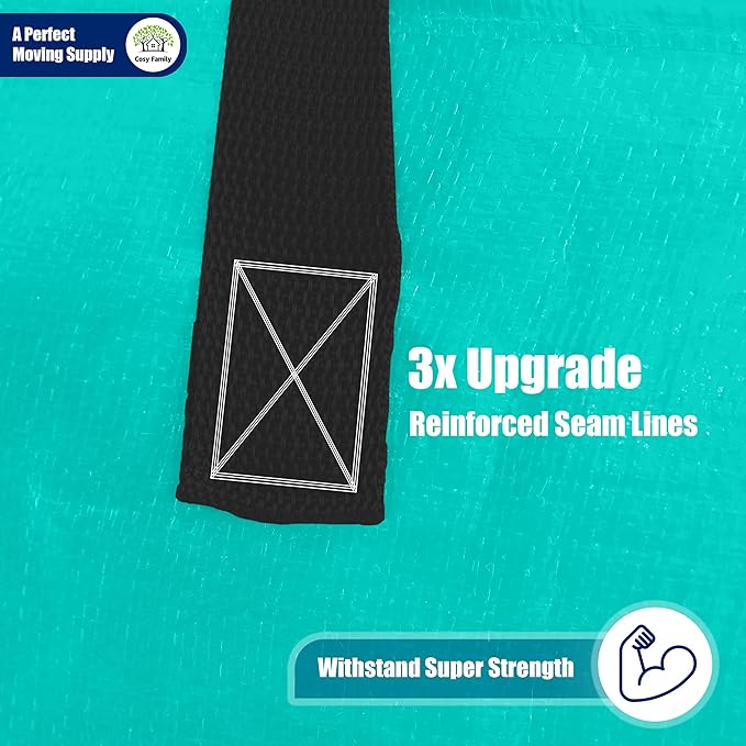 Cosy Family 4 Pack Heavy Duty Extra Large Moving Bags with Backpack Straps - Strong Handles & Zippers, Storage Totes For Space Saving, Fold Flat, Alternative to Moving Box, Aquamarine-NeatNest