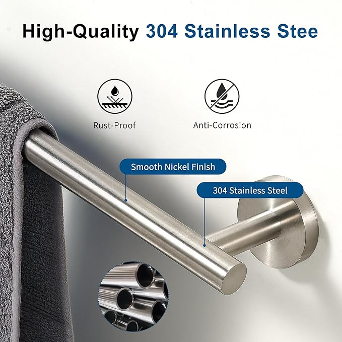 Brushed Nickel Towel Bar, 24 Inch Towel Racks for Bathroom Wall Mounted, Thicken SUS304 Stainless Steel Heavy Duty Hand Towel Holder Organizer, Bathroom Accessories, Total Length 26.5 Inch-NeatNest