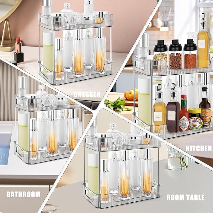 2-Tier Bathroom Counter Organizer Countertop Storage, Dresser Organizer Vanity Tray for Makeup, Perfume Organizer Cosmetics Skincare Shelf - Grey-NeatNest