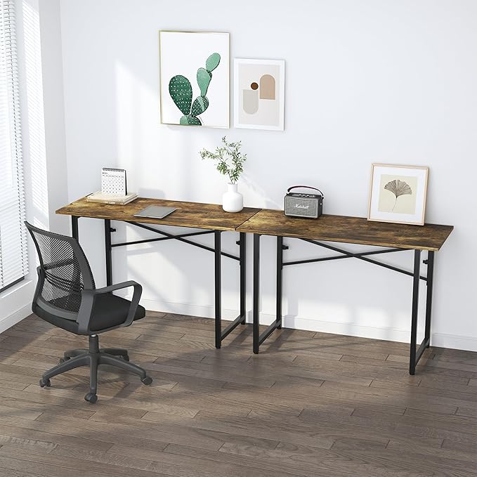 47 inch Folding Computer Desk, Writing Gaming Computer Camping Table, No Assembly Required Home Office Desk, Rustic Brown-NeatNest