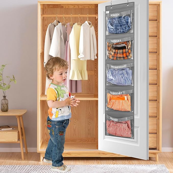 Day of Week Kids Clothes Organizer Weekly Hanging Closet Organizer Monday to Friday School Clothing Storage (GREY)-NeatNest