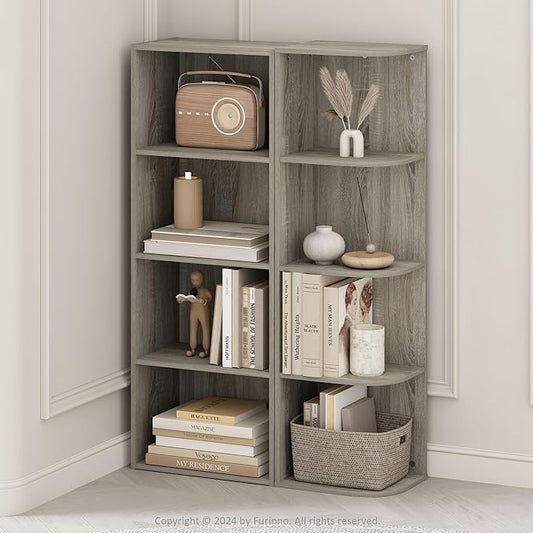 Furinno Reed 4-Tier Space Saving Corner Storage Display Shelf, French Oak-NeatNest