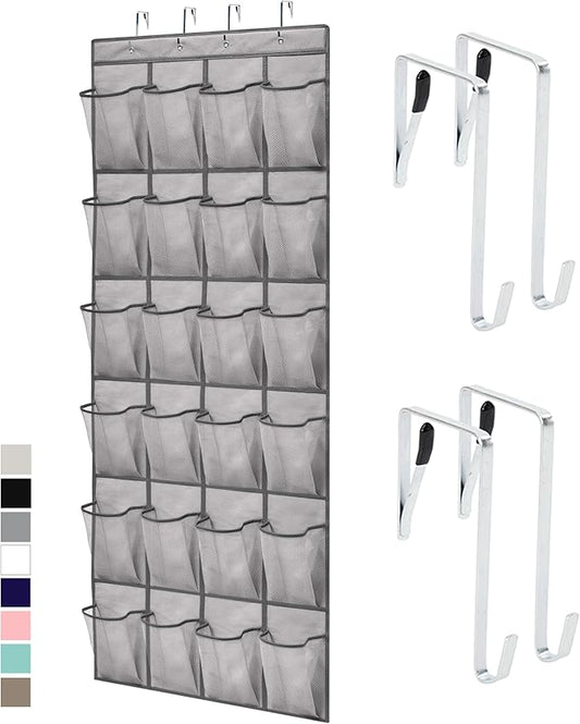 GORILLA GRIP Over the Door Shoe Organizer, 24 Large Breathable Mesh Pockets, Space Saving Hanging Storage Holder, Closet Rack Hanger Holds Up to 40 lbs, Hangs on Closets for Shoes, Accessories, Gray-NeatNest