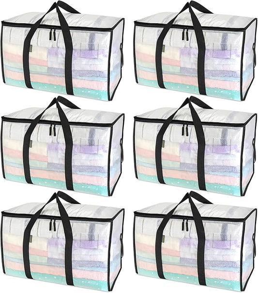 BALEINE 6-Pack Oversized Moving Bags with Reinforced Handles, Heavy-Duty Storage Tote for Clothes, Moving Supplies (Clear, 6-Pack)-NeatNest