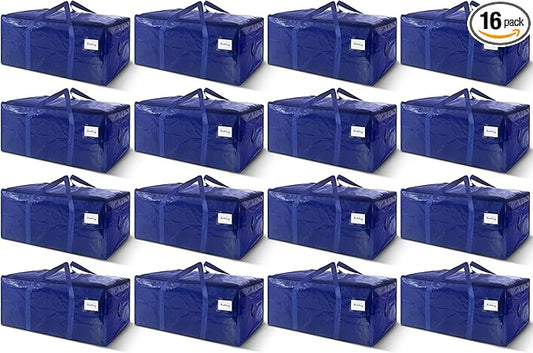 16 Pack Extra Heavy Duty Large Moving Bags with Strong Zipper & Carrying Handles, Sturdy Clothes Storage Bags Totes Bins, Packing Moving Boxes College Supplies, Dark Blue - 40 gal-NeatNest