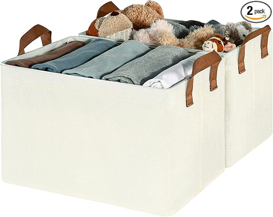 GRANNY SAYS Storage Baskets for Shelves, Closet Organizer Bins, Clothes Storage Bins with Metal Frame, Extra Large Baskets for Organizing and Storage, Collapsible, Ivory, 2-Pack-NeatNest