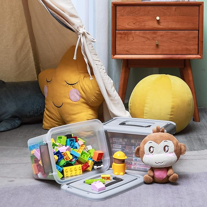 Citylife 4 Packs 6 QT Plastic Storage Bins with Latching Lids Stackable Storage Containers for Organizing Clear Storage Box for Garage, Closet, Kitchen-NeatNest