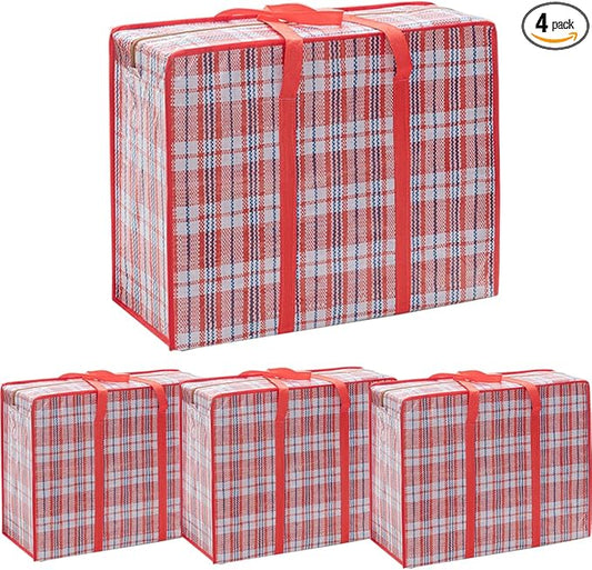 Heavy Duty Jumbo Moving Bags, 168L Oversize Organizer Storage Bags With Durable Zippers for Clothes Comforter Pillow, Water-proof Totes for Carrying Camping Bedding (Set of 4) Red