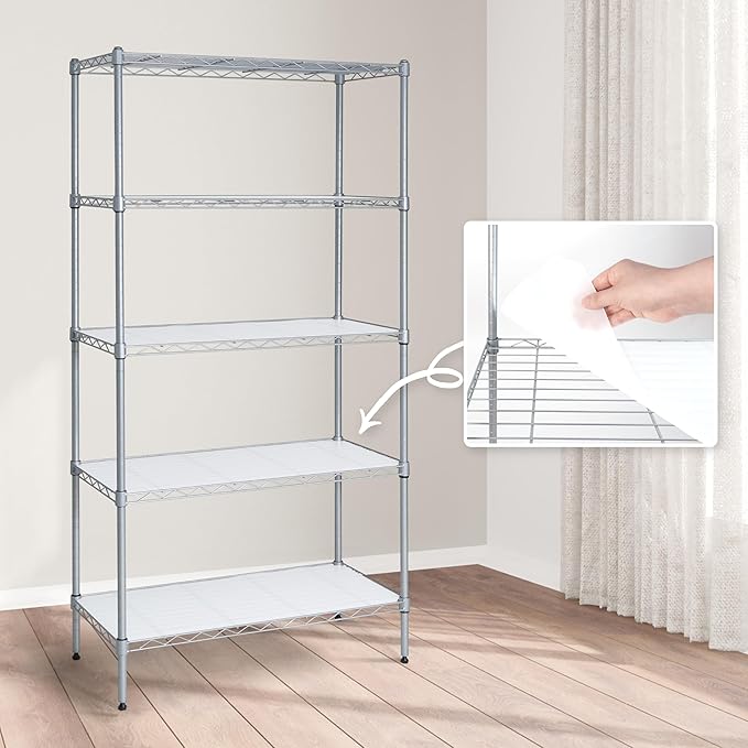 CAPHAUS NSF Adjustable Shelves Metal Wire Shelving Unit w/Liners, Kitchen Storage Shelving, Metal Steel Storage Shelving, Garage Shelving Storage Organizer, Utility Shelf, 5-Tier No Wheels, Silver-NeatNest