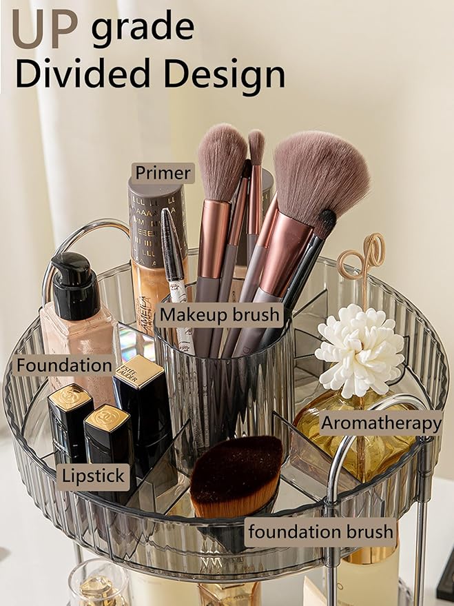 360 Rotating Makeup Organizer,3 Tier Large Capacity Make Up Organizers and Storage,Skincare Perfume Vanity Organizers,Bathroom Cosmetics Storage Organizer Countertop(Grey)-NeatNest