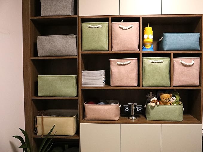 Collapsible Storage Basket (14Lx10.6Wx6.6H) Decorative Storage Bins with Handles Canvas Storage Baskets for Shelves Gift baskets organizing Toys Clothes Books (grey,3Pack)-NeatNest