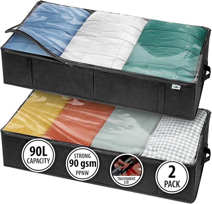 Closet Organizers and Storage - Maximize Space with Under Bed Storage Containers & Clothes Storage - Ideal Closet Organizer, Toy Storage Organizer & Underbed Storage (Black, 2 Pack)-NeatNest