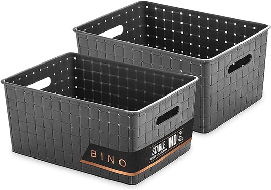 BINO | Plastic Storage Baskets Medium - Grey | THE STABLE COLLECTION | Multi-Use Storage | Rectangular Cabinet Organizer | Baskets For Organizing with Handles | Home Office Organization and Storage-NeatNest
