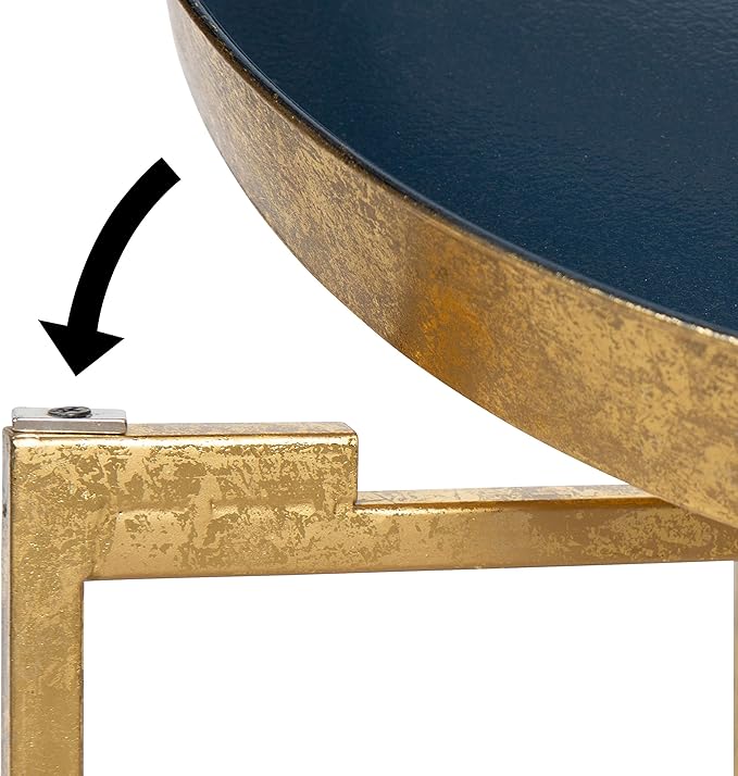 Kate and Laurel Celia Metal Foldable Round Accent Table, 18.25" x 18.25" x 22", Navy Surface and Gold Frame, Modern Minimalist Design and Detachable Magnetic Tabletop