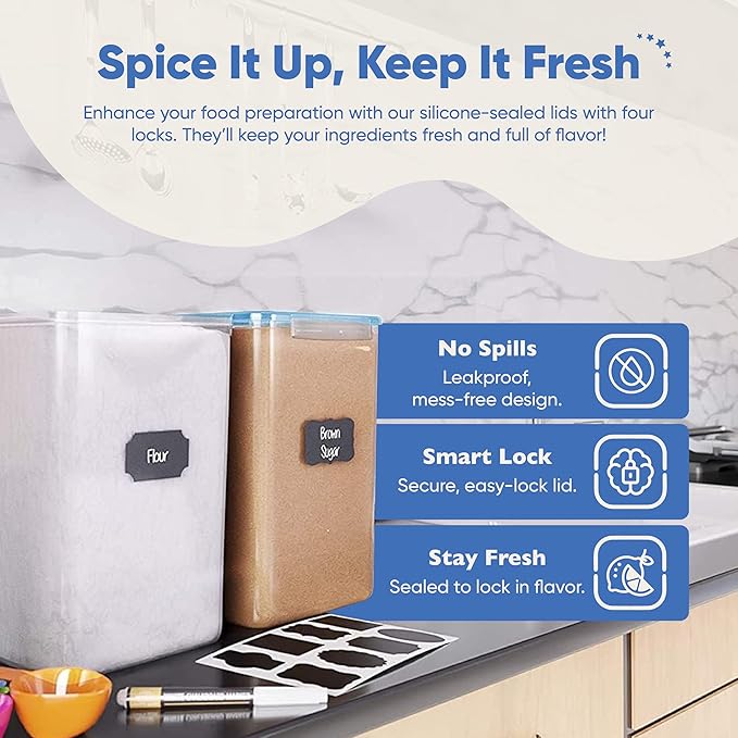 Chef's Path Extra Large Airtight Flour and Sugar Storage Containers with Lids, Set of 2, 6.5L Pantry Canisters for Bulk Flour and Sugar Storage - Transparent-NeatNest