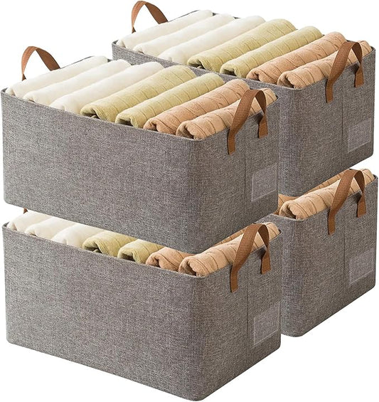 AARAINBOW 4 Pcs Closet Clothes Organizer Bins, Closet Fabric Storage Box with Steel Frame Stackable Shelf Storage Baskets, Fabric Storage Baskets Foldable Closet Shelf Storage Containers, 23L (4 Gray)-NeatNest
