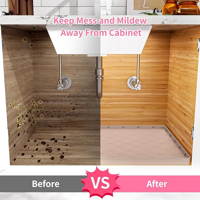 Sdpeia Under Sink Mat for [19" x 19"] Cabinet, Upgraded Silicone Waterproof Mat Kitchen Cabinet Liner Cabinet Protector Kitchen Organizers and Storage-NeatNest