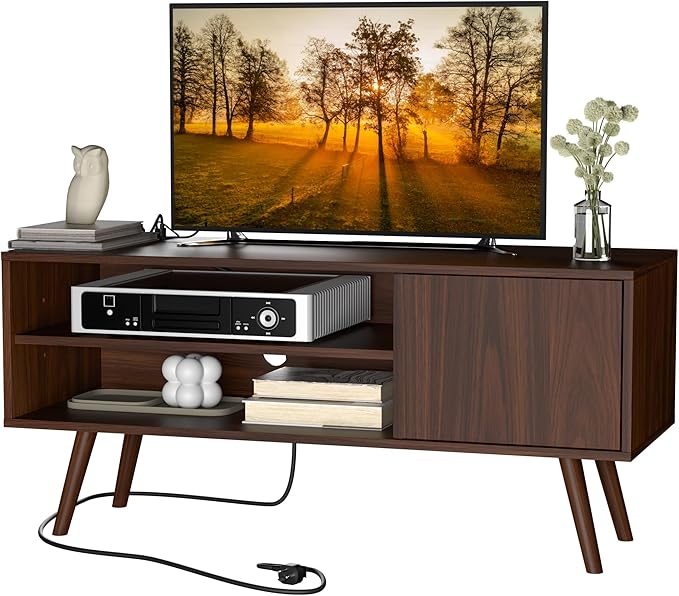 Cozy Castle TV Stand for 48 Inch TV, Mid Century Modern Entertainment Center with Storage Cabinet, TV Media Console for Living Room, Bedroom, Dark Brown-NeatNest