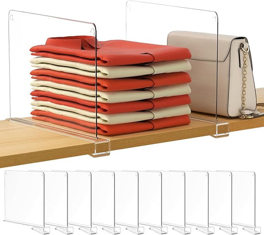 HBlife Clear 12 Inches Tall [Extra Tall Version] Acrylic Shelf Dividers for Closet Organization 10PCS Closet Shelf Divider Closet Dividers for Shelves Shelf Organizer for Closet Shelf Organizer-NeatNest