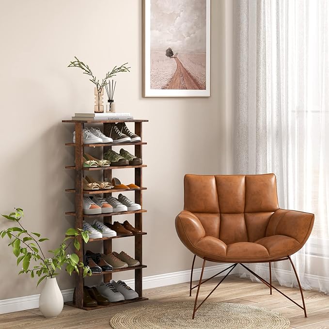 Tangkula 8-Tier Vertical Shoe Rack, Space-Saving Corner Shoe Organizer for 14 Pairs, Narrow Shoe Storage for Entryway, Front Door, or Closet-NeatNest