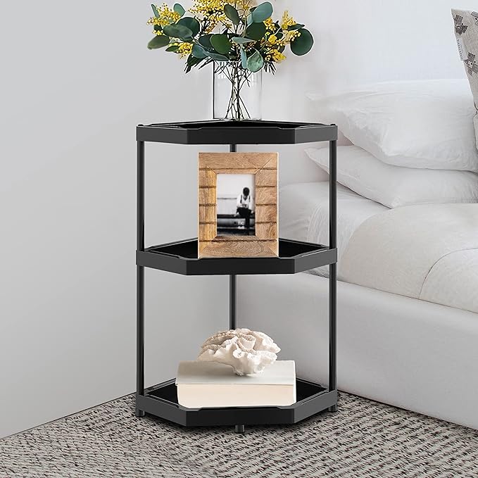 Kitchen Corner Shelf Countertop 3 Tier Bathroom Counter Organizer Cabinet Corner Storage Shelf Spice Rack Makeup Organizer Under Sink Black-NeatNest