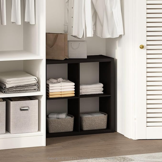 Furinno Cubic Open Back Multipurpose Clothing & Closet Storage Organizer Shelf, 4-Cube, Black Dark Oak