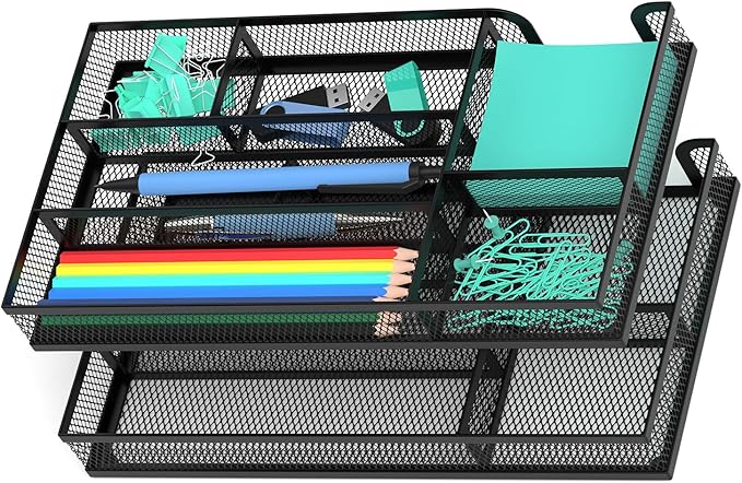 Desk Drawer Organizer, Metal Mesh Dividers Organizer (Blak-2P, Small)-NeatNest