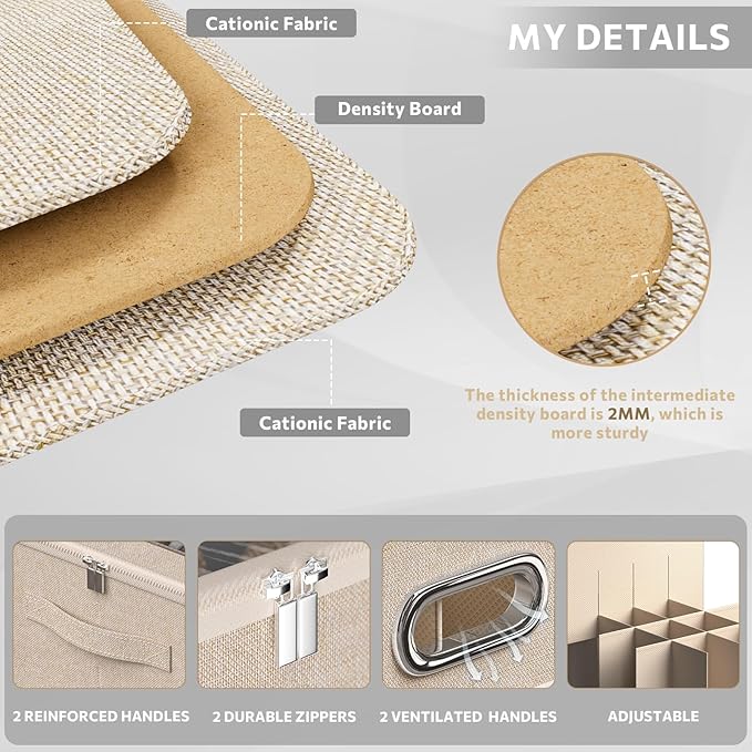 2 Pack Shoe Organizer for Closet Large Shoe Box Storage Containers with Clear Window Space Saving Shoe Bin with Foldable Bottom Support Adjustable Dividers Fits 32 Pairs (Beige, (19.7x15.7x13inch)x2)-NeatNest